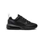 Nike Air Max Pulse Juniors' trainers in black and grey, side profile showing visible point-loaded Max Air unit and layered textile upper.