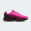 Highlights the high-velocity sweep of the fuchsia mesh, showing the professional integration of the eight translucent pink air tubes nestled cleanly within the sleek black midsole housing.