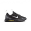 Highlights the lateral profile of the shoe, featuring a crisp white Nike Swoosh sweeping across the black tactile mesh upper, gradient dotted heel graphics, and a visible Sonic Yellow tinted Max Air unit housed in the black midsole.