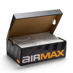 Open shoe box with 'Air Max' branding on a light gray background