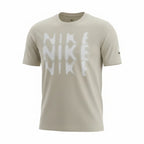 Looking down at the symmetrical crewneck and the centered Nike Swoosh branding.