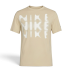 The Desert Khaki tee, highlighting the relaxed fit of the sleeves and the clean profile of the XL cut.