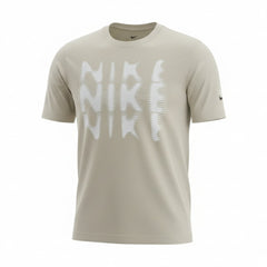 Looking down at the symmetrical crewneck and the centered Nike Swoosh branding.