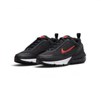 Angled view of two Nike Air Max Pulse Juniors' trainers in black and red, side by side, showcasing their bold design and visible Air unit.