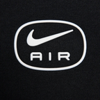 White Nike logo with 'AIR' text on a black background