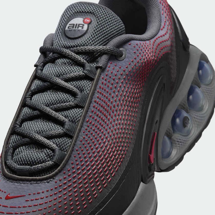 Rear underside close-up of Nike Air Max DN Men's Black Trainers HM0708-002 heel with visible dual-pressure Air units and outsole detail
