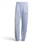 Adidas Trefoil Linear Men's Sweat Pants in violet, front view showing elastic waistband, drawcord, tapered legs, side pockets, and linear Trefoil branding down the leg.