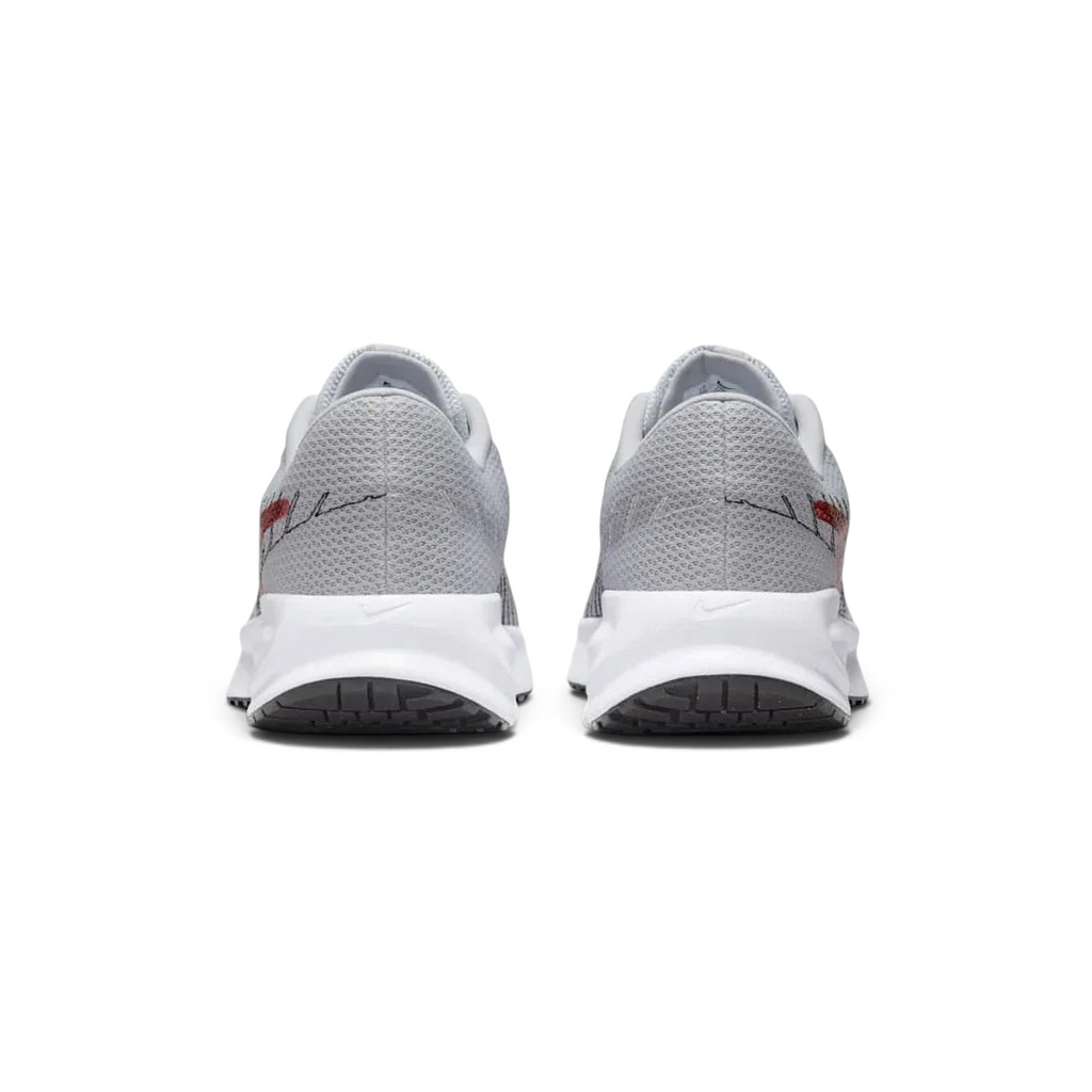 Trade Sports Nike Run Defy men's running trainers in wolf grey mesh with white foam midsoles, rear view.