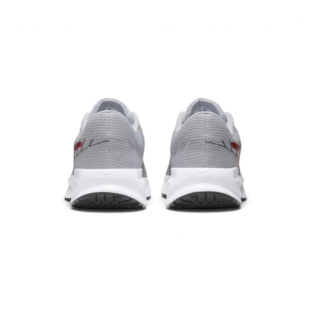 Trade Sports Nike Run Defy men's running trainers in wolf grey mesh with white foam midsoles, rear view.
