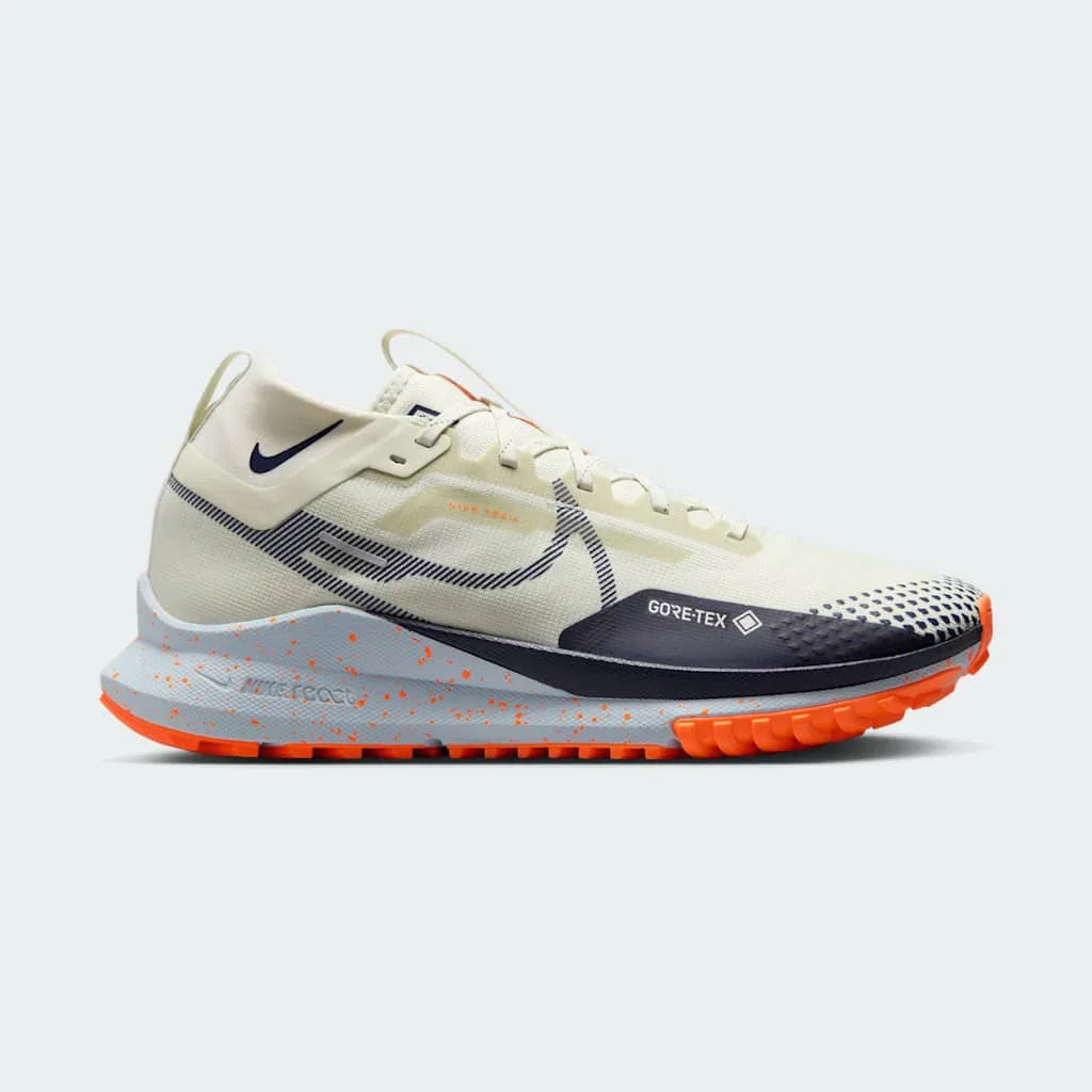 Nike React Pegasus Trail 4 GTX V2 Trail Shoes HM9728-001 side view showing beige waterproof upper and React midsole Main image