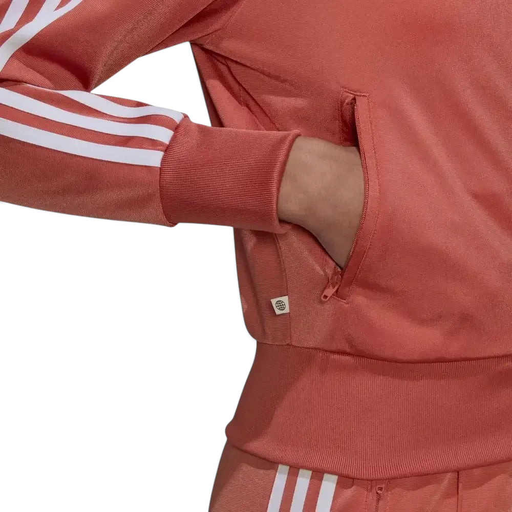 Close-up zoom of the open zip pocket in use with cuffed sleeves