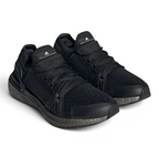 Angled view of two Adidas by Stella McCartney Ultra Boost 20 Women's trainers in black, side by side, showcasing their bold design and fashion-forward silhouette.