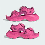 Stacked side profile image showing the best of the Hika sandals in pink