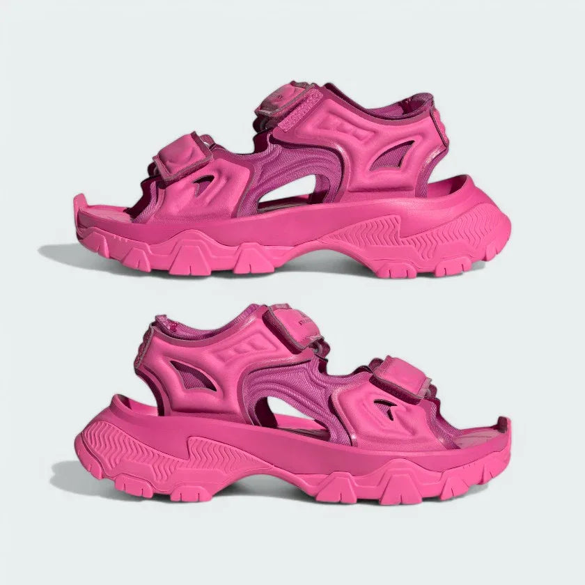 Stacked side profile image showing the best of the Hika sandals in pink