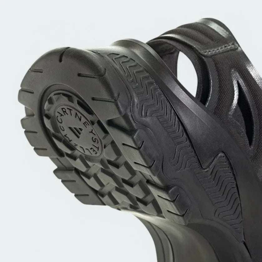 Looking at the rear of the sandal with grippy outsole and heel strap for comfort