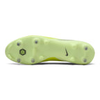 Bottom profile of the soft-ground soleplate featuring the Anti-Clog traction technology hexagon emblem and metal screw-in studs for wet, muddy pitches.