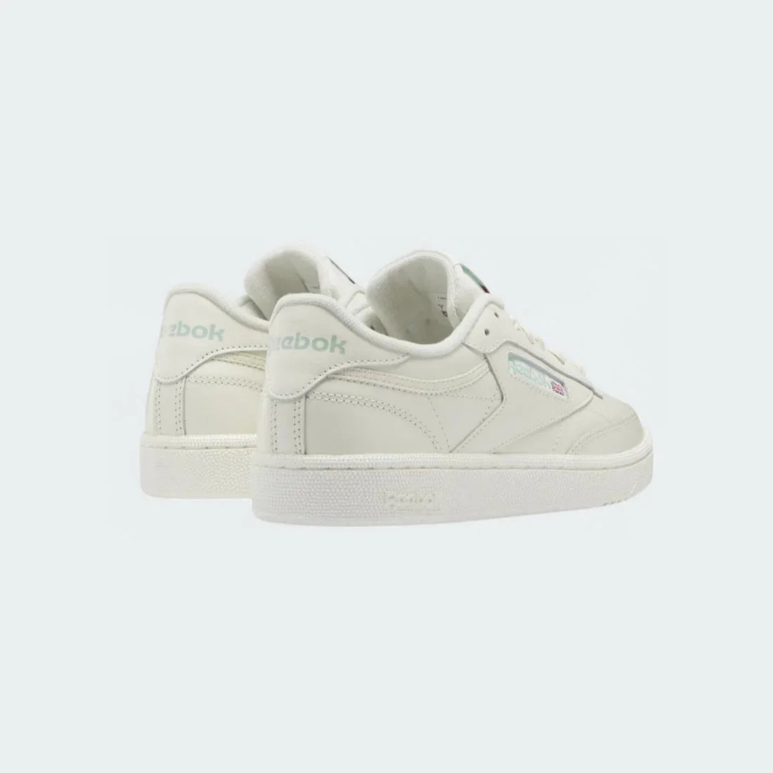 Reebok Club C 85 Women's Chalk Leather Trainers HQ0947 back view showing Reebok logo on heel tab and clean low-cut collar design