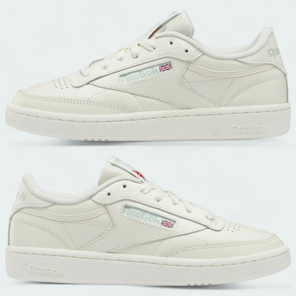 Reebok Club C 85 Women's Chalk Leather Trainers HQ0947 both sides showing all the detail of these classic sneakers