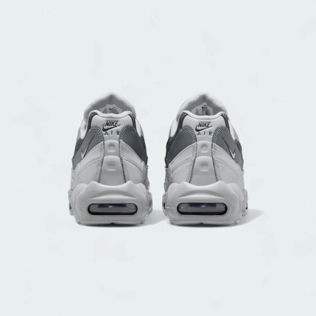 Rear view of the Nike Air Max 95 Men's running shoes, focusing on the prominent heel counter and Nike Air branding.