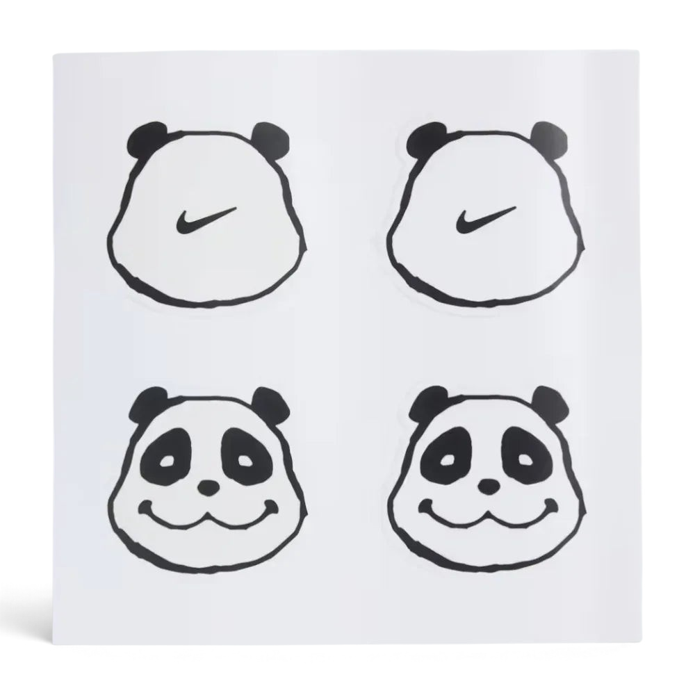 Four black panda illustrations with a smile on a white background