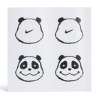 Four black panda illustrations with a smile on a white background