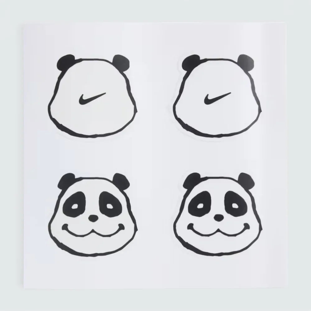 Four black panda illustrations with a smile on a white background