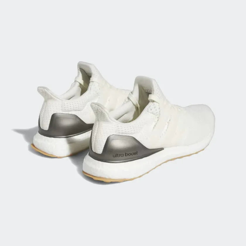 Rear view of the Adidas Ultraboost 1.0 Men's trainers, focusing on the supportive heel counter and branded heel pull tab.