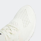 Close-up zoom on the front of the Adidas Ultraboost 1.0 Men's trainers, showing the Primeknit texture and unique lacing system.