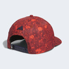 Adidas 3 Stripes Printed Tour Golf Cap in red, back view showing the adjustable snapback closure for a customizable fit.