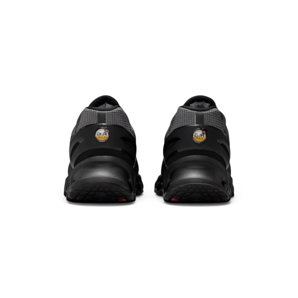 Emphasising the low-profile, forward-leaning stance of the shoes and the futuristic visual impact of the multi-chambered Air tubes running the full length of the base.