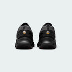 Emphasising the low-profile, forward-leaning stance of the shoes and the futuristic visual impact of the multi-chambered Air tubes running the full length of the base.