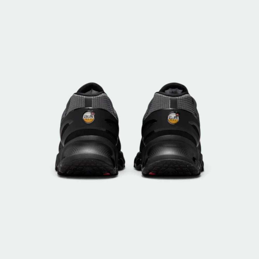 Emphasising the low-profile, forward-leaning stance of the shoes and the futuristic visual impact of the multi-chambered Air tubes running the full length of the base.