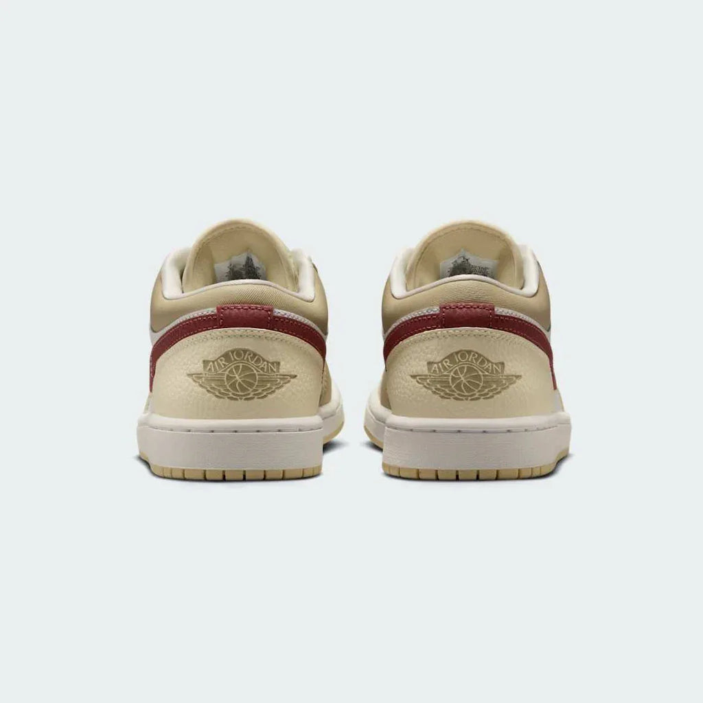Air Jordan 1 Low White Leather Trainers HV6530-100 back view showing embroidered Wings logo on heel tab and smooth collar line