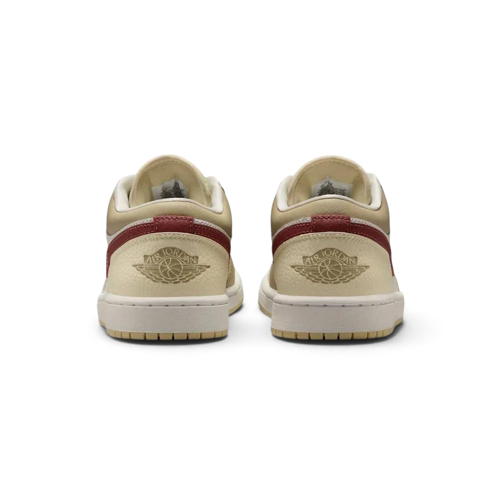 Air Jordan 1 Low White Leather Trainers HV6530-100 back view showing embroidered Wings logo on heel tab and smooth collar line