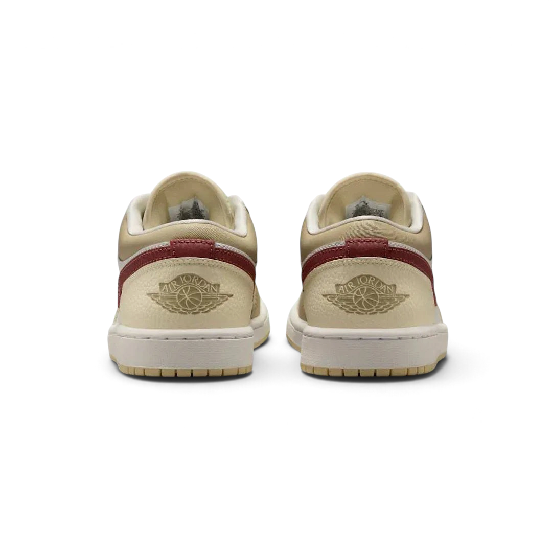Air Jordan 1 Low White Leather Trainers HV6530-100 back view showing embroidered Wings logo on heel tab and smooth collar line