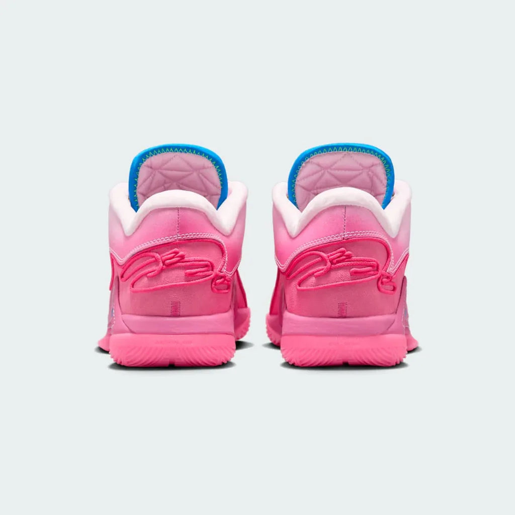 Rear view of the Nike LeBron XXII SN basketball trainers, focusing on the sculpted heel counter, stability features, and subtle LeBron branding.