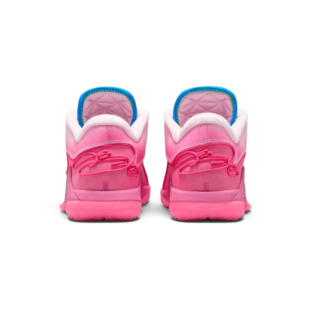 Rear view of the Nike LeBron XXII SN basketball trainers, focusing on the sculpted heel counter, stability features, and subtle LeBron branding.