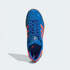 Top-Down View of Pair: Looking down at the blue leather lacing system and the authentic branding on the tongue.