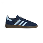 adidas Handball Spezial Men's BD7633 side view showing navy suede upper and light blue 3-Stripes