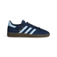adidas Handball Spezial Men's BD7633 side view showing navy suede upper and light blue 3-Stripes
