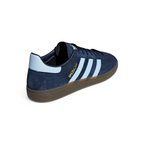 Angled side view of adidas Handball Spezial Men's shoes highlighting bold colour and classic shape