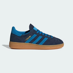 The Night Indigo Spezial, highlighting the Bright Blue suede 3-Stripes and the classic low-profile gum rubber sole.