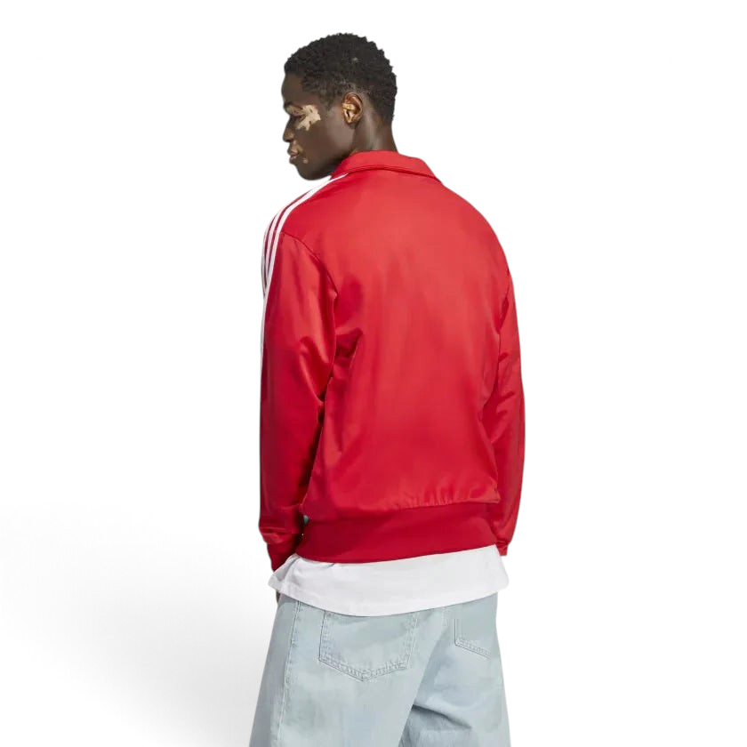 Adidas Adicolor Classics Firebird Track Jacket Men's in better scarlet red, back view showcasing the plain design and the stand-up collar.