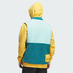 Adidas Adicross Padded Fleece Gilet Men's in emerald green, back view showcasing the fleece back panel and quilted design.