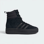Showcases the high-velocity aesthetic of the triple-stacked rubber platform sole and the premium depth of the matte black textures.