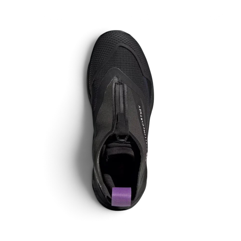 Top-down view of the hiking shoes, highlighting the speed lacing system, the soft rip-stop upper, and the dual-branded Stella McCartney and Terrex logos.