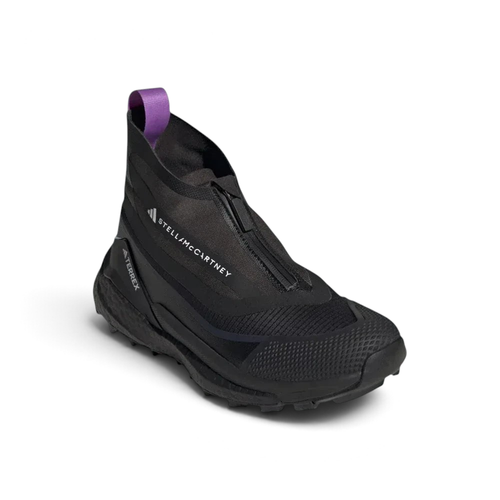Trade Sports adidas by Stella McCartney x Terrex Free Hiker mid-cut black waterproof hiking boot with lilac pull tab
