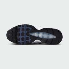 View of the outsole of the Nike Air Max 95 OG Men's white running shoes, showing the durable rubber waffle tread pattern.