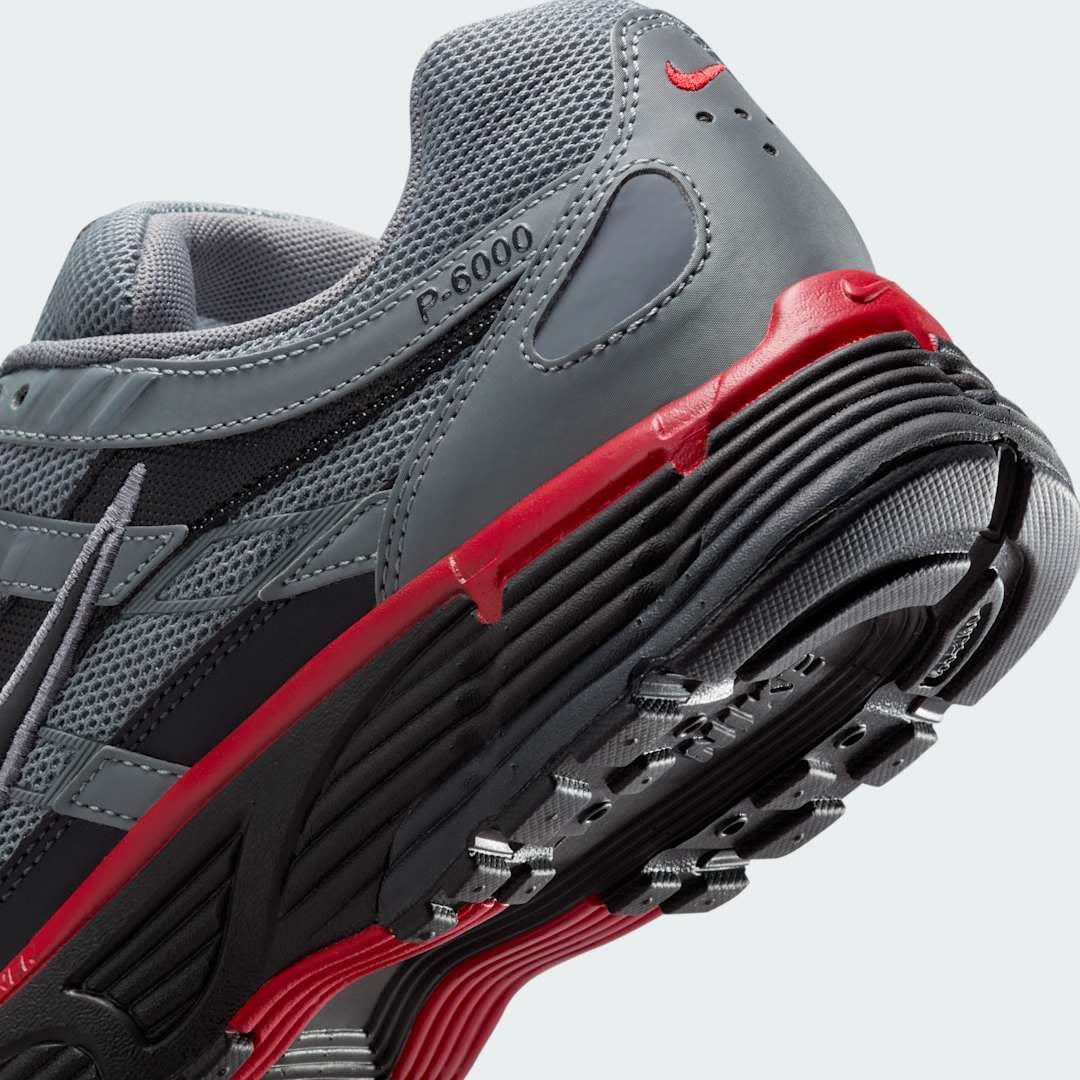 Detailed zoom on the outsole and midsole of the Nike P-6000 SE men's trainers, highlighting the cushioned foam and durable rubber outsole for comfortable wear.