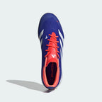 Top-down view of the Lucid Blue Predator Elite boots, highlighting the ventilated mesh, the white lacing system, and the contrasting suede toe cap.